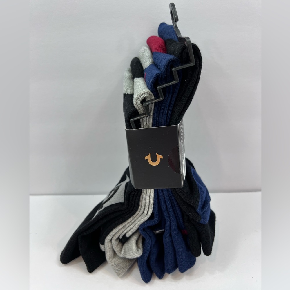 TRUE RELIGION MENS 5 PACK CREWS SOCKS BLACK, GREY, NAVY BLUE, SIZE 8-12.5 - Picture 3 of 11